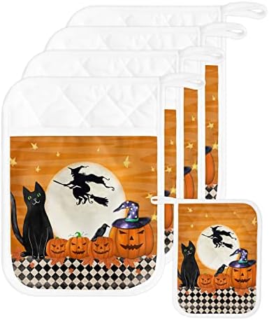 Halloween Witch Black Cat 5PCS Pot Holders 1
