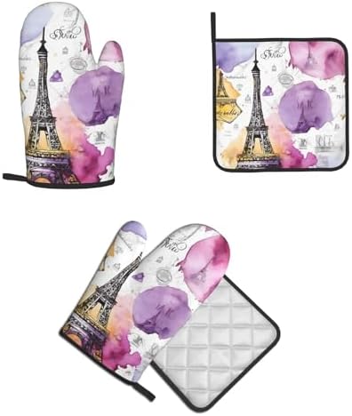 French Parisian Eiffel Tower Oven Mitts Pot Holders Set
