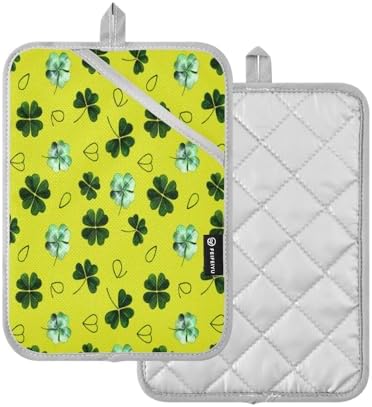 Kcldeci Green Clover Leaves 2Pack Heat Resistant Oven Mitts Potholders
