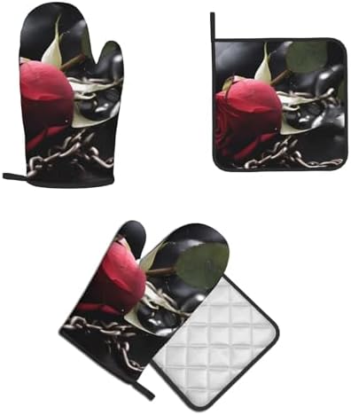 Cozy Black Rose Oven Mitts Set for Cooking