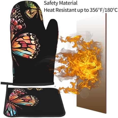 Pretty Butterfly-printed Oven Mitt Pot Holder Set