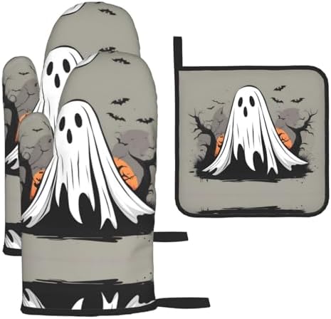 Halloween Ghost Pattern Thicken Pot Holder Set - Durable Waterproof Must-Have Kitchen Tool