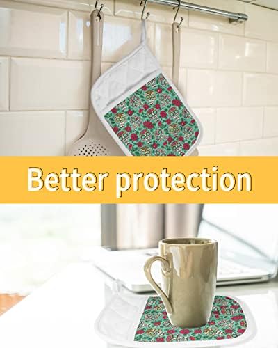 Hilarious 5-Pack Pot Holders with Sugar Skulls for Kitchen Fun