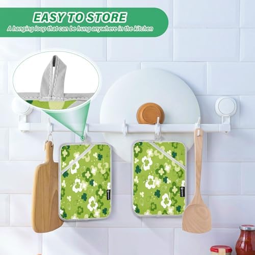 Kcldeci Green Clover Heat-Resistant Oven Mitts 2-Pack
