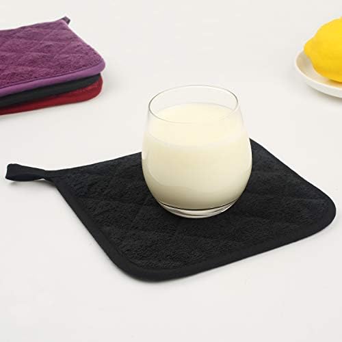 Lifaith 100 Cotton Terry Potholder Set of 5 Heat Resistant Black