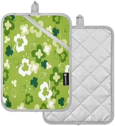 Kcldeci Green Clover Heat-Resistant Oven Mitts 2-Pack