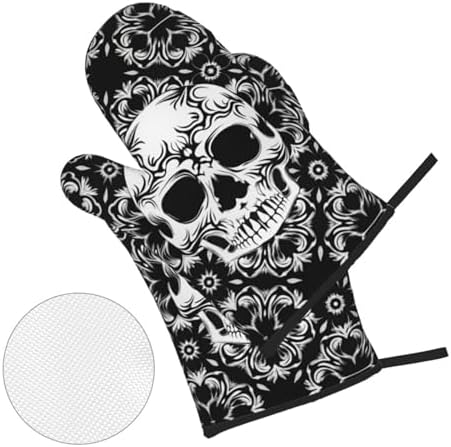 Gothic Skull Halloween Oven Mitts Set of 4 1