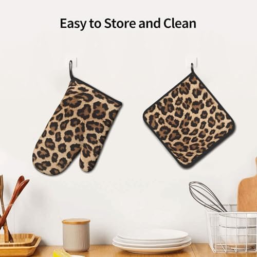 Leopard Pattern Oven Mitts Pot Holders Heat-Resistant Durable