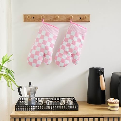 Pink Checkered Oven Mitts Heat Resistant Heat-Insulated Knoxville Kitchen Cookware Protection