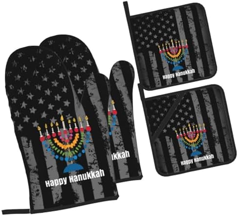 Happy Hanukkah Oven Mitts and Pot Holders Set 4 PCS