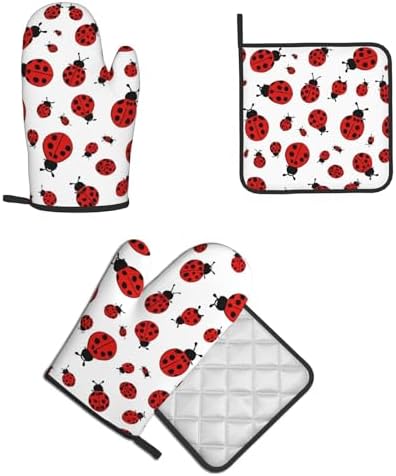 Quopvn Ladybug Oven Mitts and Pot Holders 2pcs Set
