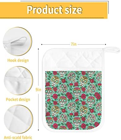 Hilarious 5-Pack Pot Holders with Sugar Skulls for Kitchen Fun