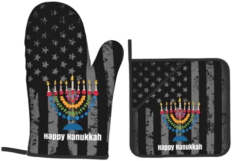 Happy Hanukkah Oven Mitts and Pot Holders Set 4 PCS