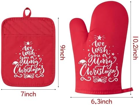 GROBRO7 6Pcs Christmas Oven Mitts Pot Holders Machine WashablePersonalized for Holidays