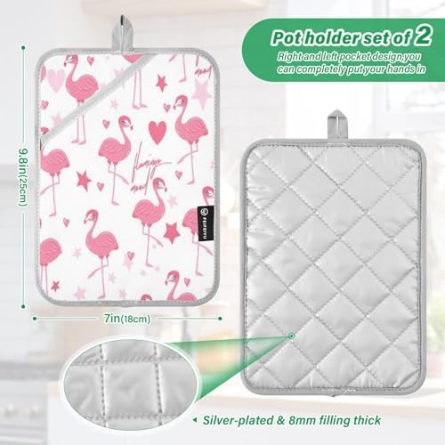 Kcldeci Cute Pink Flamingo Potholder Set
