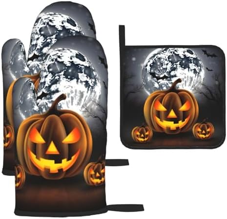 EKYSHCZ Halloween 3-Piece Heat Resistant Oven Mitts Potholders Set
