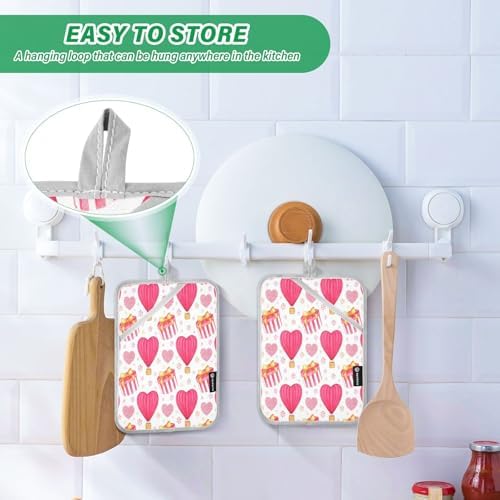 Kcldeci Pink Red Hot Air Balloon 2-Pack Potholders Heat Resistant Oven Mitts