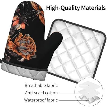Colorful Butterfly Oven Mitts Pot Holders Set