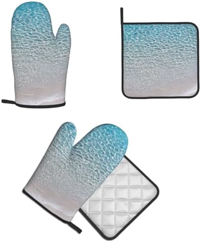Clear Sea Water Oven Mitt Pot Holder Set