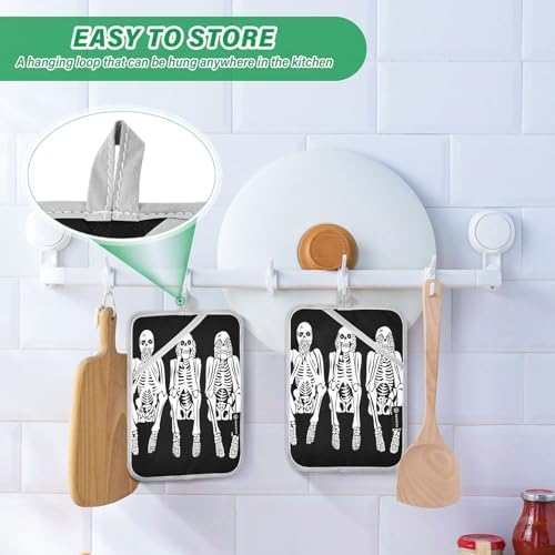 OurVii Funny Skeleton Kitchen Potholders - Halloween Heat Resistant Non-Slip 2-Pack