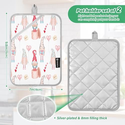 Valentine Gnomes 2-Pack Pot Holders Heat Resistant Potholders Oven Mitts