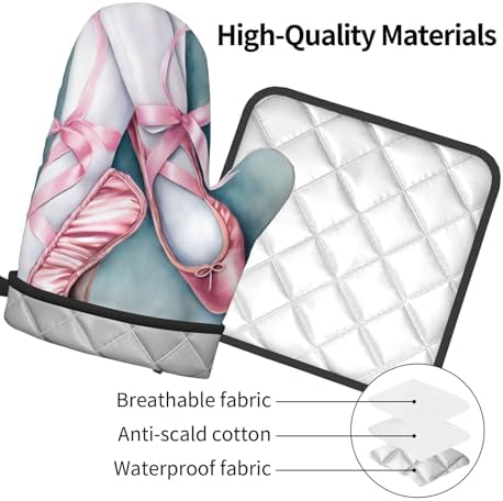 Quopvn Ballet Dancer Printed Oven Mitts and Pot Holders 2 Pack Set