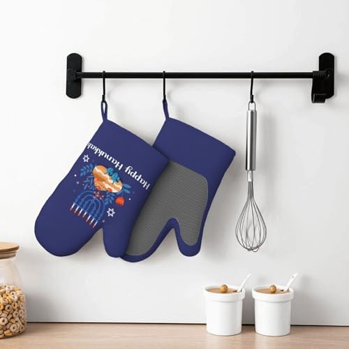Happy Hanukkah Oven Mitts with Silicone Palm 1