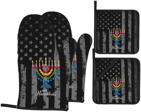Rqwaaed Happy Hanukkah 2023 Oven Mitts and Pot Holders Set 4PCS