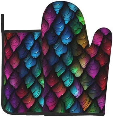 Quopvn Dragon Scale Printed Oven Mitts Pot Holders 2PCS Set