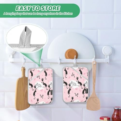 Hearts and Heat - White Cat Black Cat Potholders Set for Kitchen Uses