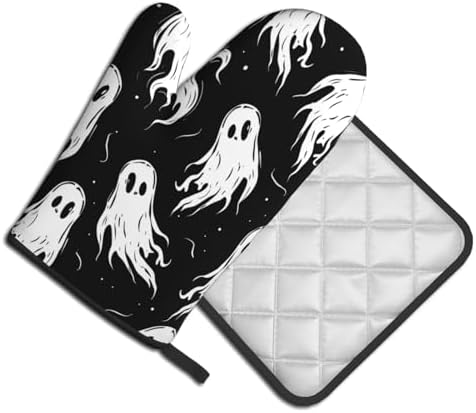 Gothantine Halloween Ghost Oven Mitts Pot Holders Set