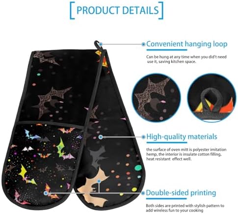 Halloween Geometric Bats Oven Mitts Heat-Resistant FUN to Use