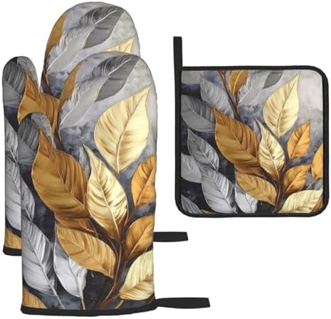 Tropical Gold and Silver Oven Mitts Set