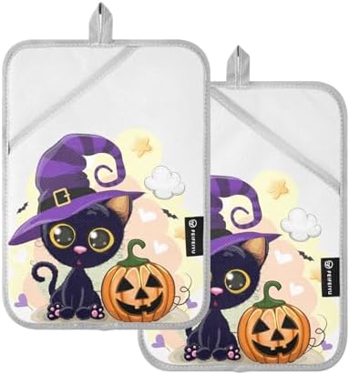 Halloween Cat Pumpkin Pot Holder Set Non-Slip Oven-Resistant