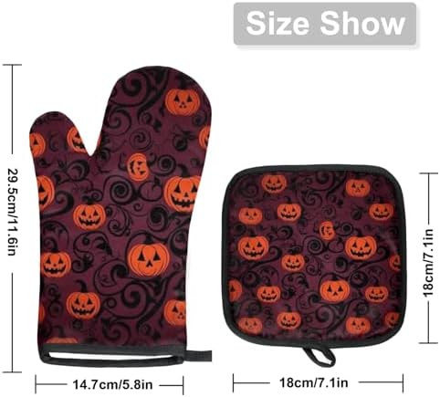 Aglebo Halloween Pumpkin Oven Mitts and Pot Holders Set of 2