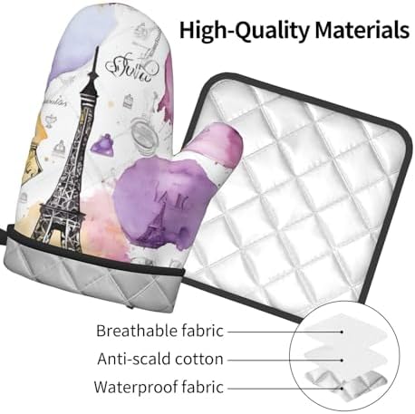 French Parisian Eiffel Tower Oven Mitts Pot Holders Set