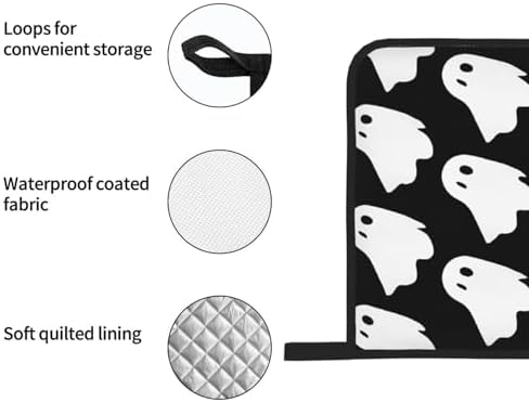 Cute White Halloween Pattern Oven Mitts and Pot Holders Set