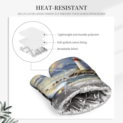 NONHAI Silicone Oven Mitts Set of 2 Sea Lighthouse Sandbeach