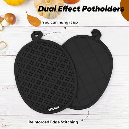 Qevooon Oven Mitts Pot Holders Set - Heat Resistant Silicone grip Easy to Use