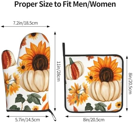 Gjieliness Halloween Oven Mitts Set with Pumpkins and Sunflowers Pattern