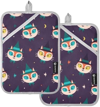 2Pcs Halloween Cute Cat Pot Holder Set