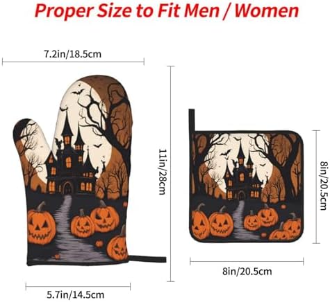 Gothic Halloween Oven Mitts Pot Holders Set 4 Piece Gift for Baking
