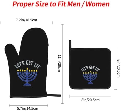 Happy Hanukkah Premium Heat-Resistant Oven Mitts Pot Holders Baking Set of 4