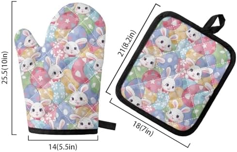 UNICEU Easter Rabbit Oven Mitts Pot Holders 4-Piece Set