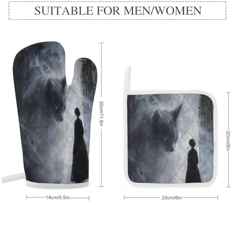 Oven Mitts and Pot Holders Set Halloween Cat 4pcs