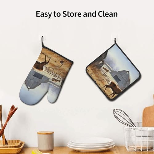 Quopvn Deer Hunting Oven Mitts Pot Holders 2pcs Set