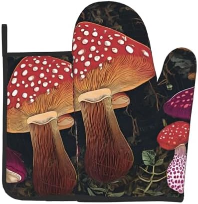Premium tropical mushroom printed oven mitts and pot holders set of 2