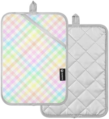 Double Rainbow Gingham Potholder Set for Kitchen Protection