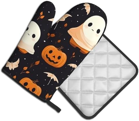 Premium Halloween Oven Mitts and Pot Holders Set for Baking BBQ