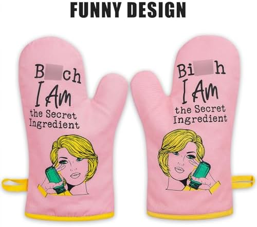 Funny Pink Oven Mitt Set for Baking Kitchen_GF